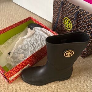 Tory Burch Black Rubber Rain Boots